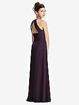 Front View Thumbnail - Aubergine Shirred Jewel Neck Chiffon Juniors Dress