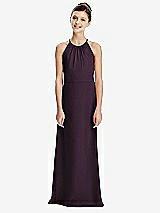 Rear View Thumbnail - Aubergine Shirred Jewel Neck Chiffon Juniors Dress