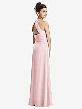 Front View Thumbnail - Ballet Pink Shirred Jewel Neck Chiffon Juniors Dress