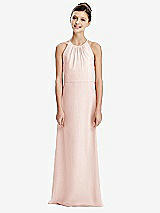 Rear View Thumbnail - Blush Shirred Jewel Neck Chiffon Juniors Dress