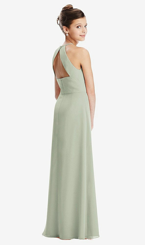 Front View - Celadon Shirred Jewel Neck Chiffon Juniors Dress