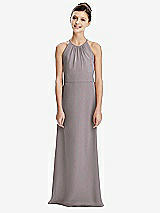 Rear View Thumbnail - Cashmere Gray Shirred Jewel Neck Chiffon Juniors Dress