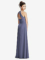 Front View Thumbnail - French Blue Shirred Jewel Neck Chiffon Juniors Dress