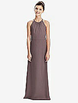 Rear View Thumbnail - French Truffle Shirred Jewel Neck Chiffon Juniors Dress