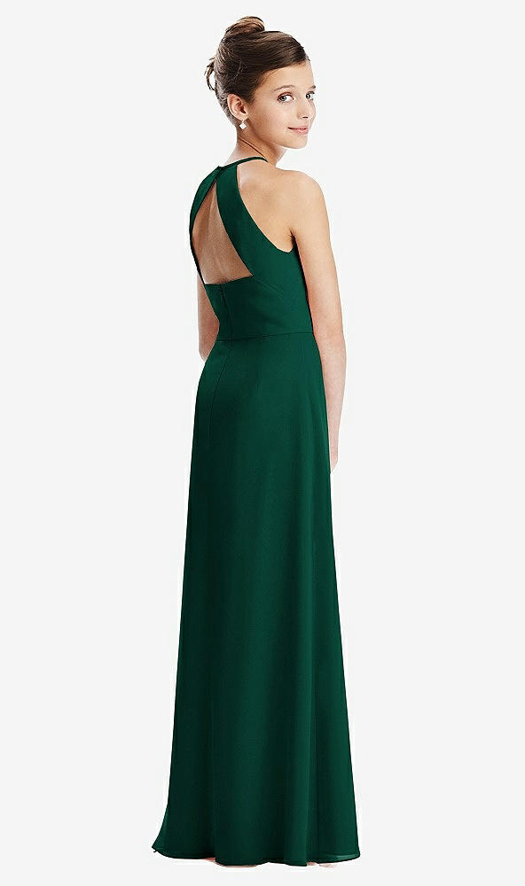 Front View - Hunter Green Shirred Jewel Neck Chiffon Juniors Dress