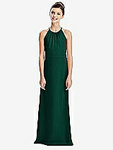 Rear View Thumbnail - Hunter Green Shirred Jewel Neck Chiffon Juniors Dress