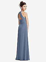 Front View Thumbnail - Larkspur Blue Shirred Jewel Neck Chiffon Juniors Dress