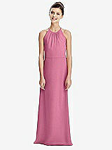 Rear View Thumbnail - Orchid Pink Shirred Jewel Neck Chiffon Juniors Dress