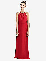 Rear View Thumbnail - Parisian Red Shirred Jewel Neck Chiffon Juniors Dress