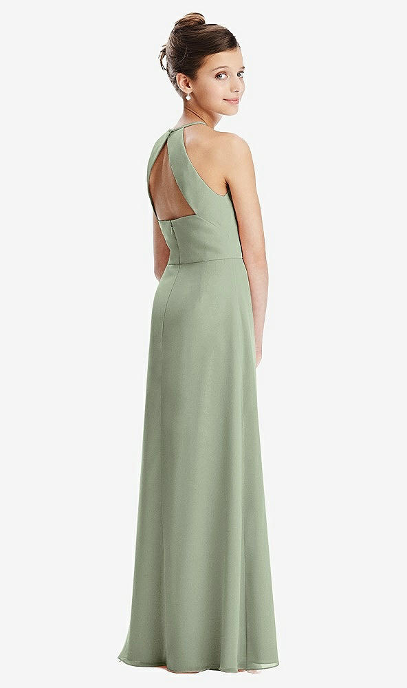 Front View - Sage Shirred Jewel Neck Chiffon Juniors Dress