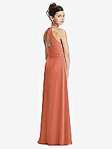 Front View Thumbnail - Terracotta Copper Shirred Jewel Neck Chiffon Juniors Dress