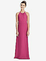 Rear View Thumbnail - Tea Rose Shirred Jewel Neck Chiffon Juniors Dress