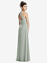 Front View Thumbnail - Willow Green Shirred Jewel Neck Chiffon Juniors Dress