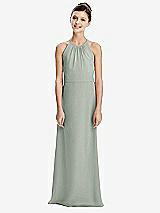 Rear View Thumbnail - Willow Green Shirred Jewel Neck Chiffon Juniors Dress