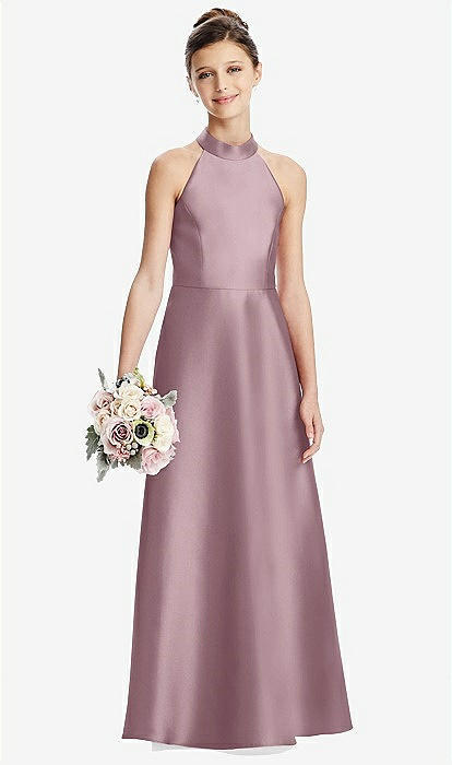 Halter Open back Satin Junior Bridesmaid Dress With Pockets In Dusty Rose The Dessy Group