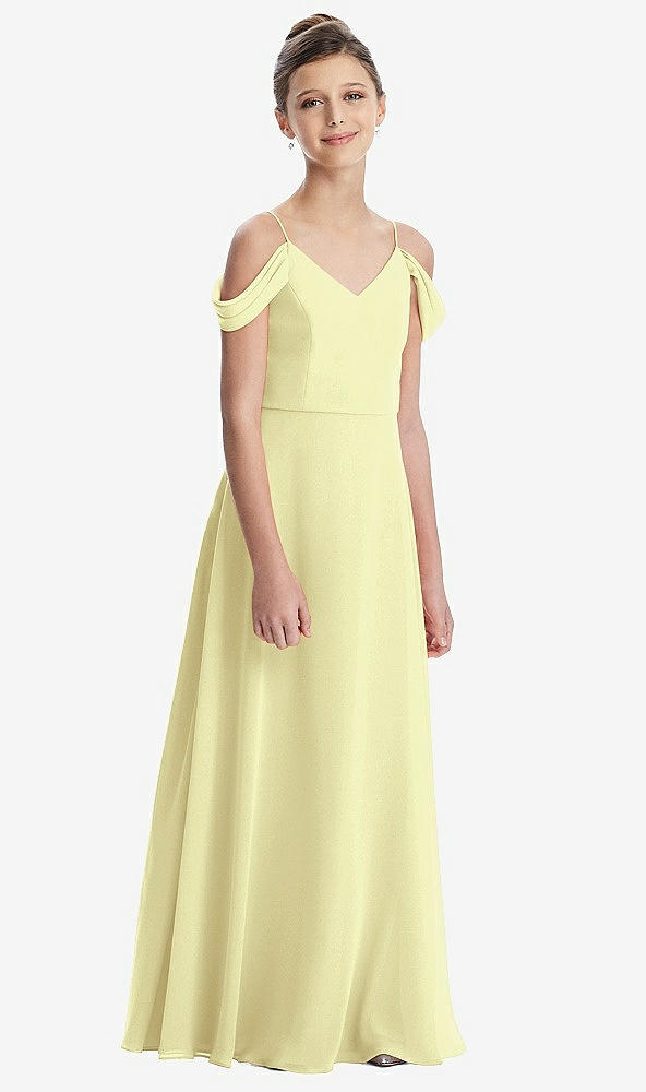 Front View - Butter Yellow Draped Cold Shoulder Chiffon Juniors Dress