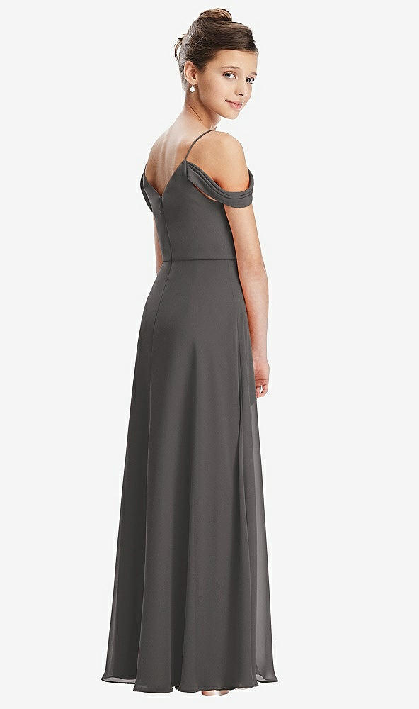 Back View - Caviar Gray Draped Cold Shoulder Chiffon Juniors Dress