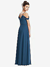 Rear View Thumbnail - Dusk Blue Draped Cold Shoulder Chiffon Juniors Dress