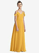 Front View Thumbnail - NYC Yellow Draped Cold Shoulder Chiffon Juniors Dress