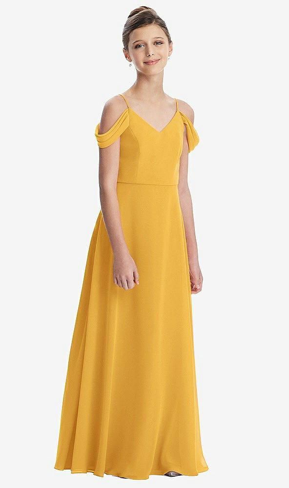 Front View - NYC Yellow Draped Cold Shoulder Chiffon Juniors Dress