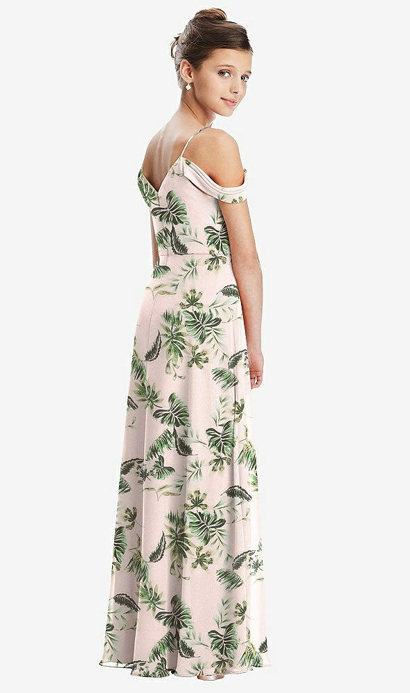 Back View - Palm Beach Print Draped Cold Shoulder Chiffon Juniors Dress