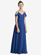 Front View Thumbnail - Classic Blue Draped Cold Shoulder Chiffon Juniors Dress