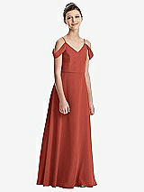 Front View Thumbnail - Amber Sunset Draped Cold Shoulder Chiffon Juniors Dress