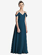 Front View Thumbnail - Atlantic Blue Draped Cold Shoulder Chiffon Juniors Dress