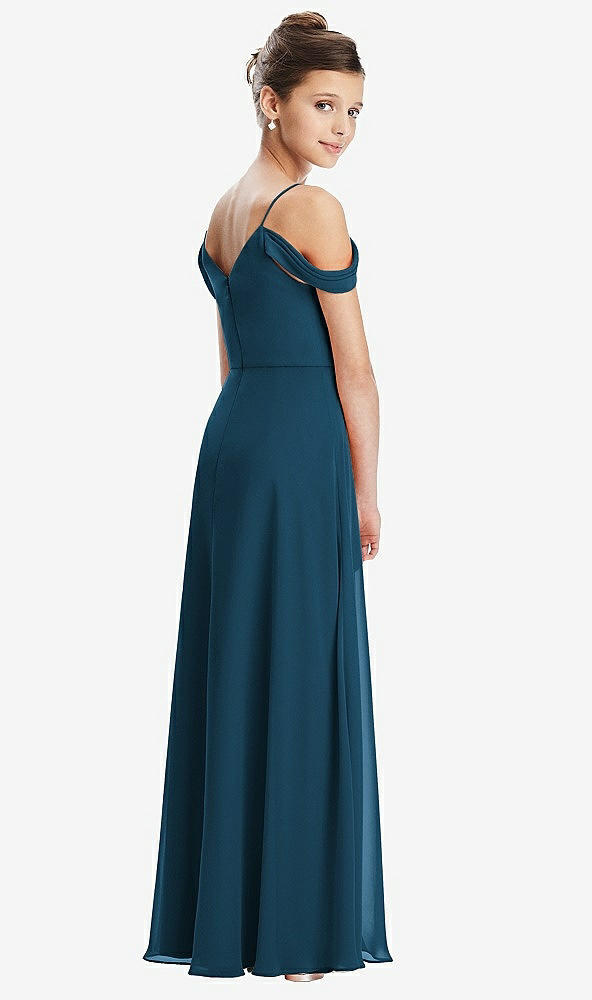 Back View - Atlantic Blue Draped Cold Shoulder Chiffon Juniors Dress