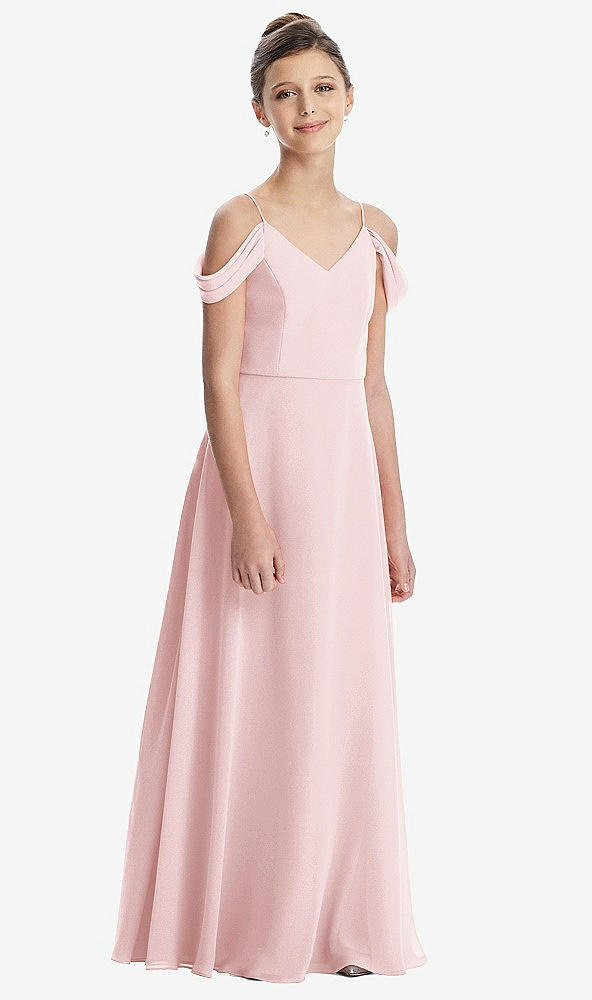 Front View - Ballet Pink Draped Cold Shoulder Chiffon Juniors Dress