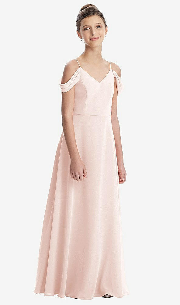 Front View - Blush Draped Cold Shoulder Chiffon Juniors Dress