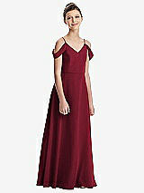 Front View Thumbnail - Burgundy Draped Cold Shoulder Chiffon Juniors Dress