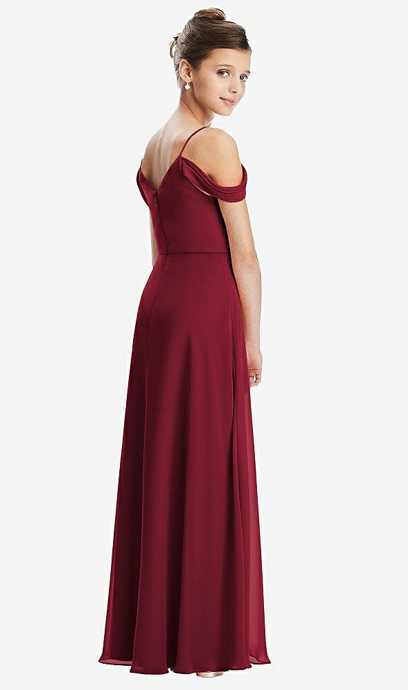 Back View - Burgundy Draped Cold Shoulder Chiffon Juniors Dress