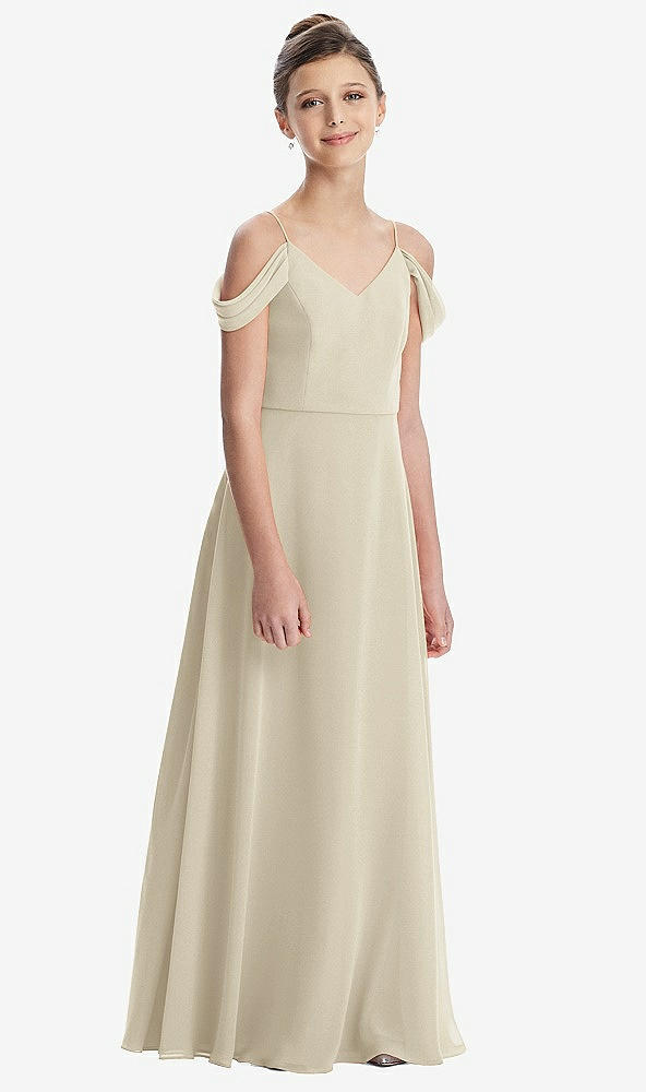 Front View - Champagne Draped Cold Shoulder Chiffon Juniors Dress