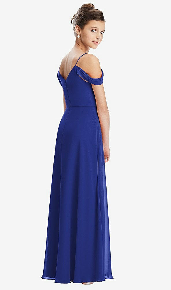 Back View - Cobalt Blue Draped Cold Shoulder Chiffon Juniors Dress