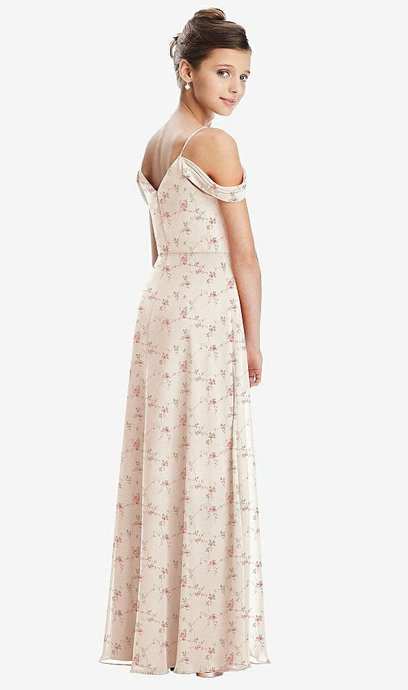 Back View - Coquette Floral Print Draped Cold Shoulder Chiffon Juniors Dress