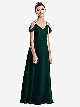 Front View Thumbnail - Evergreen Draped Cold Shoulder Chiffon Juniors Dress