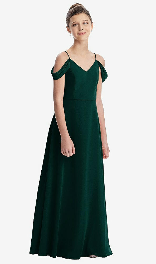 Front View - Evergreen Draped Cold Shoulder Chiffon Juniors Dress