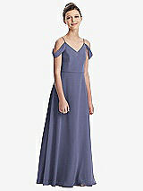 Front View Thumbnail - French Blue Draped Cold Shoulder Chiffon Juniors Dress