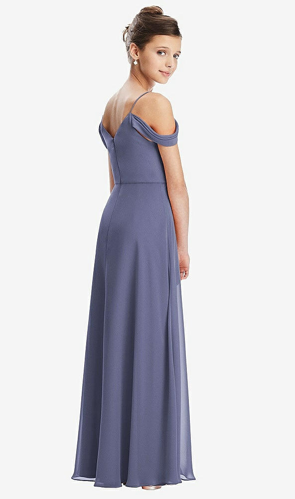 Back View - French Blue Draped Cold Shoulder Chiffon Juniors Dress