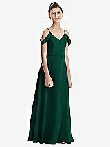 Front View Thumbnail - Hunter Green Draped Cold Shoulder Chiffon Juniors Dress