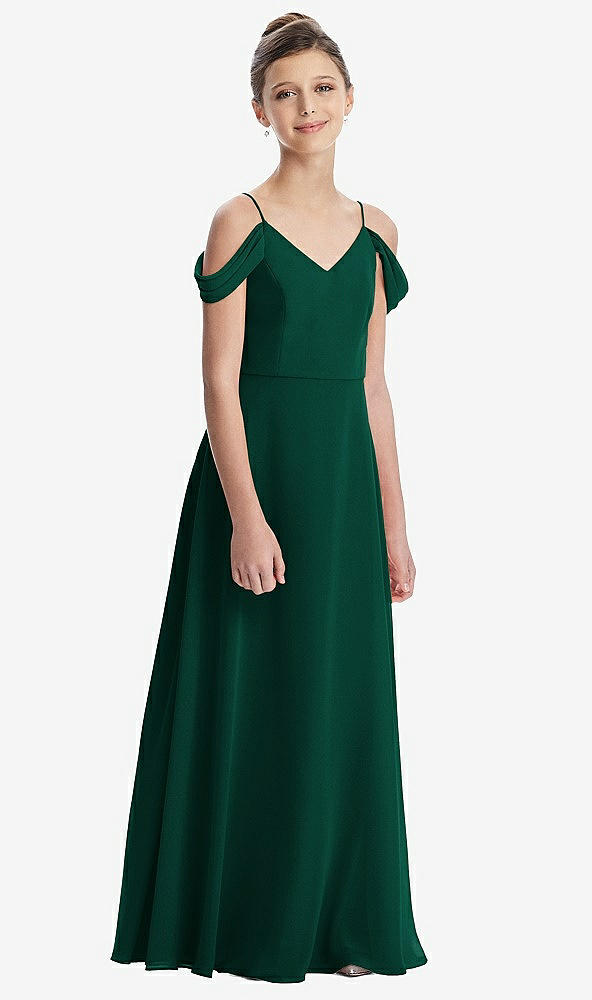 Front View - Hunter Green Draped Cold Shoulder Chiffon Juniors Dress