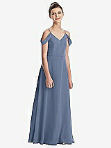 Front View Thumbnail - Larkspur Blue Draped Cold Shoulder Chiffon Juniors Dress