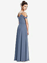 Rear View Thumbnail - Larkspur Blue Draped Cold Shoulder Chiffon Juniors Dress