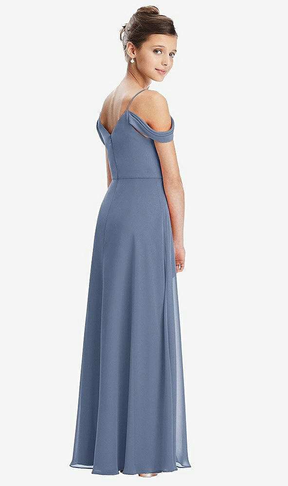 Back View - Larkspur Blue Draped Cold Shoulder Chiffon Juniors Dress