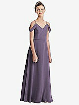 Front View Thumbnail - Lavender Draped Cold Shoulder Chiffon Juniors Dress