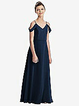 Front View Thumbnail - Midnight Navy Draped Cold Shoulder Chiffon Juniors Dress