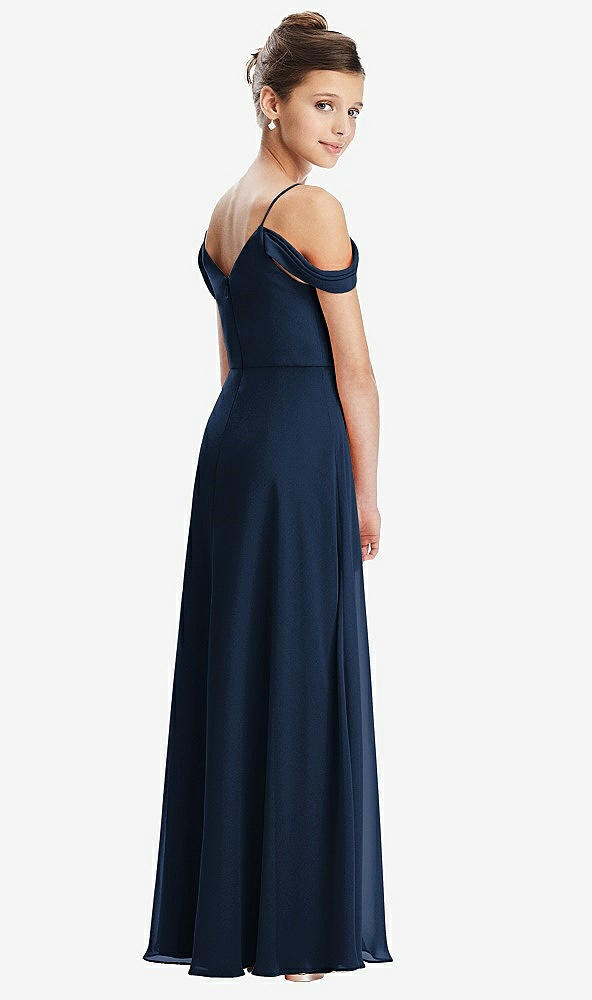 Back View - Midnight Navy Draped Cold Shoulder Chiffon Juniors Dress