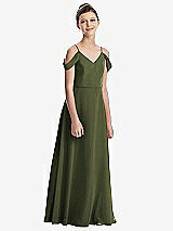 Front View Thumbnail - Olive Green Draped Cold Shoulder Chiffon Juniors Dress