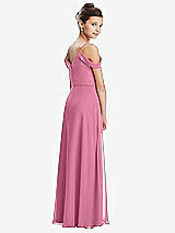 Rear View Thumbnail - Orchid Pink Draped Cold Shoulder Chiffon Juniors Dress